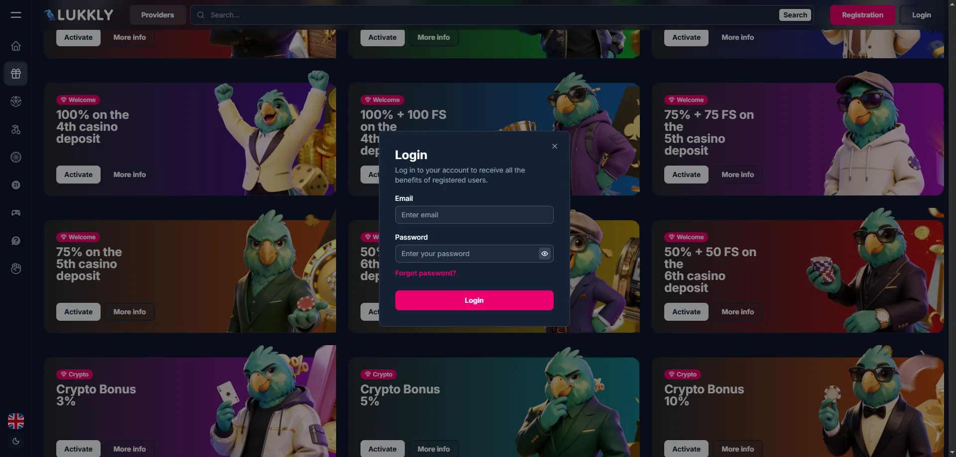 Lukkly Casino login and account management dashboard
