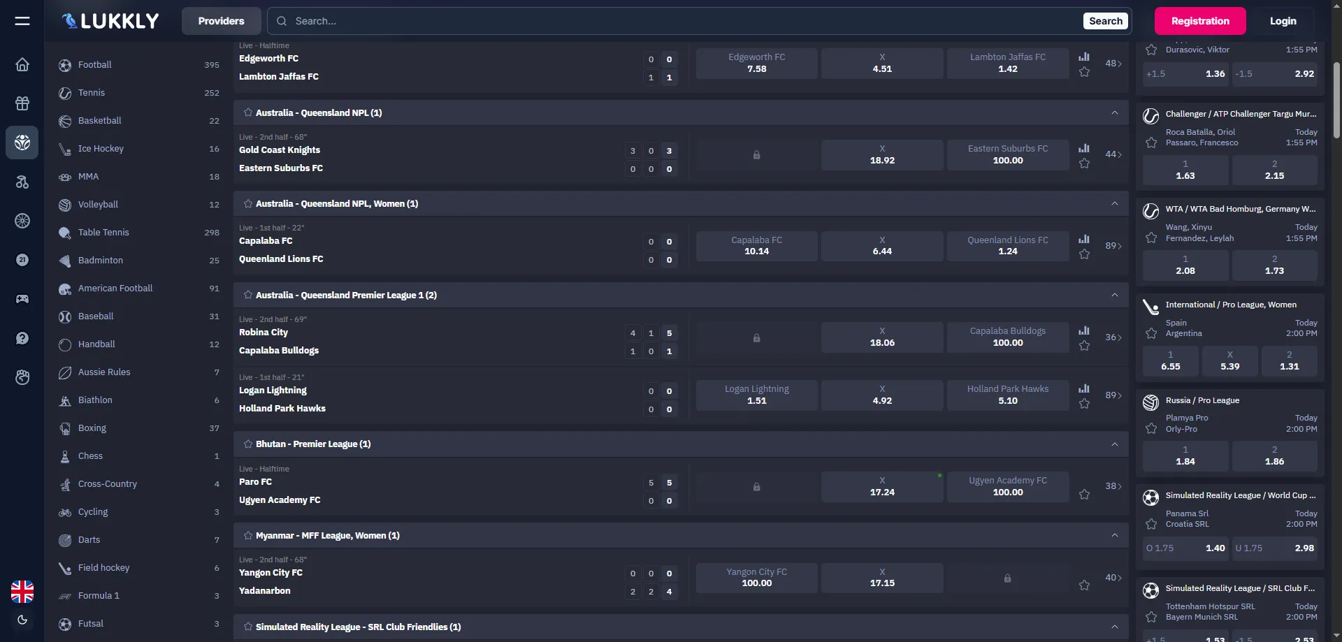 Lukkly Casino sports betting markets and live odds