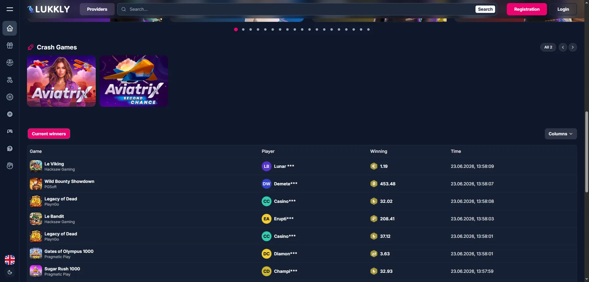 Lukkly Casino online slots and live casino game library